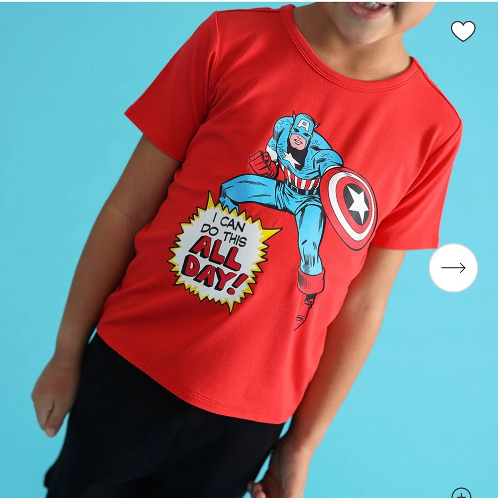 Posh Peanut Red Marvel Captain America Graphic Classic Kids Tee